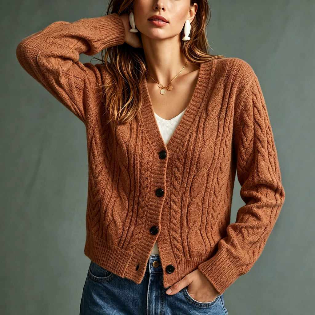 Cardigan pour femme à torsades et rayures verticales - Vintage et doux