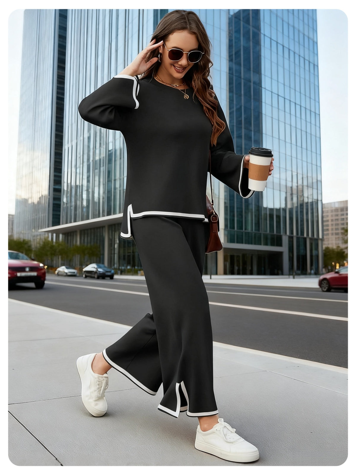 Ensemble pour femme avec top fluide et pantalon large - Élégant et léger