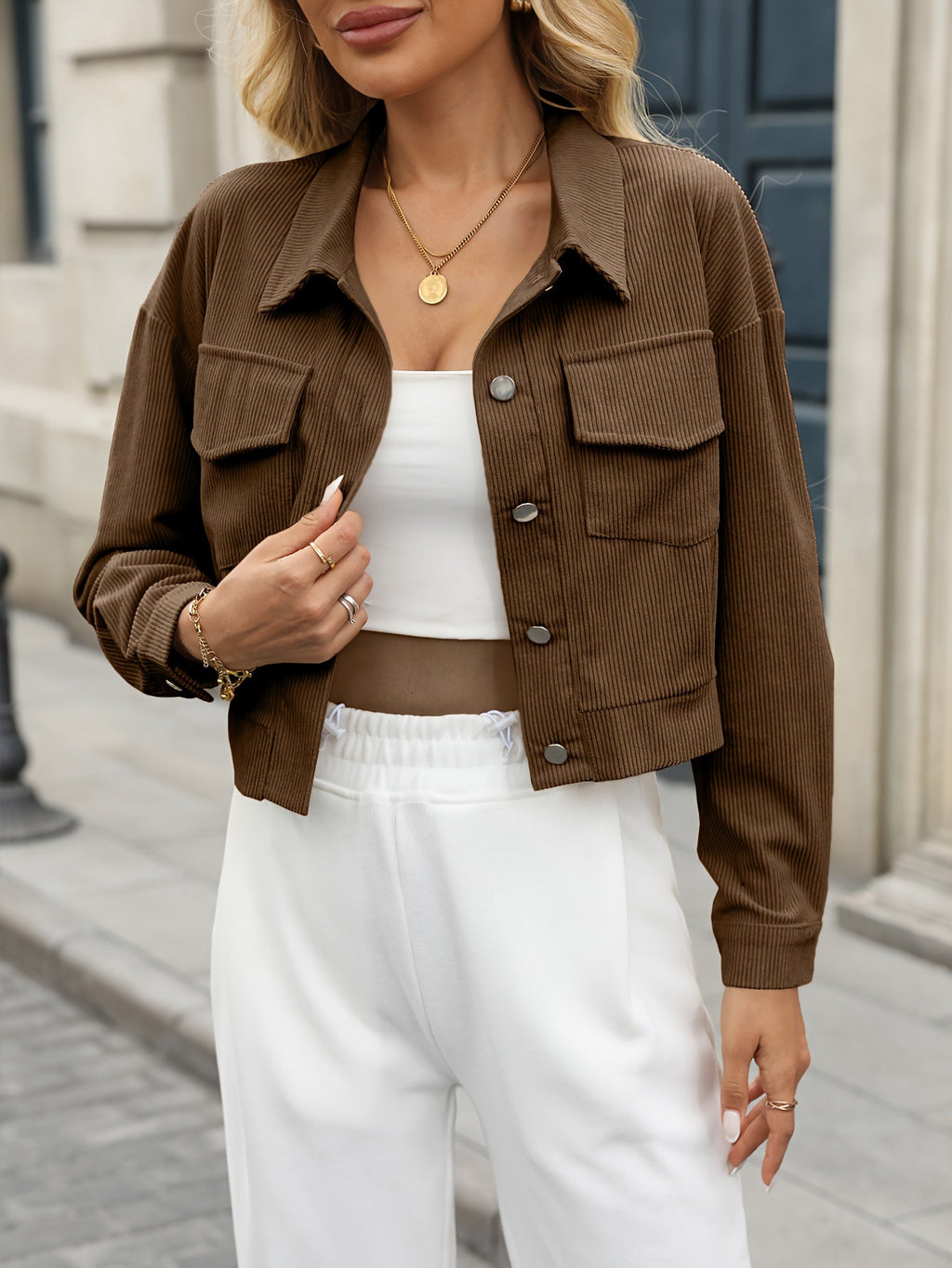 Giacca Corta In Velluto A Coste Donna – Stile Casual Elegante Autunno Inverno
