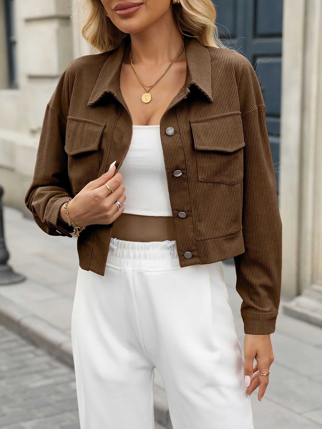 Giacca Corta In Velluto A Coste Donna – Stile Casual Elegante Autunno Inverno