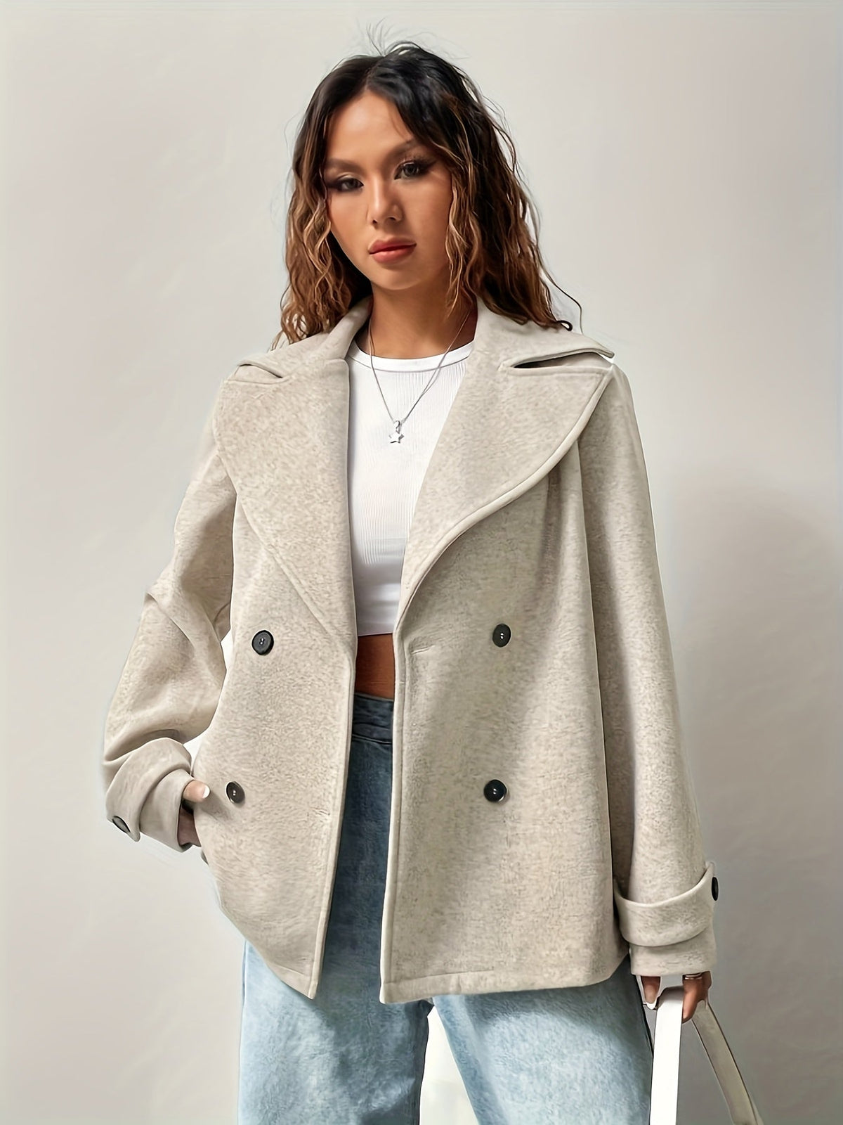 Caban beige donna oversize - Elegante e strutturato