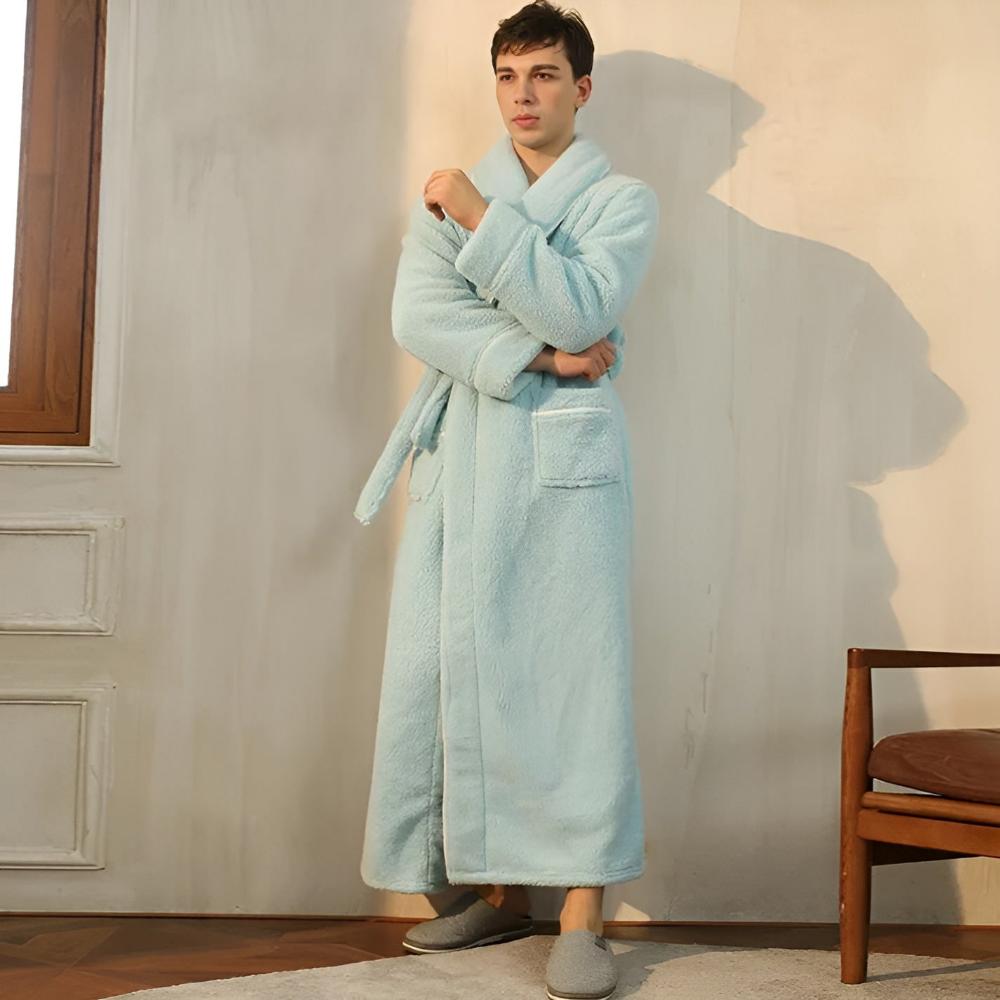 Unisex Sherpa Comfort bathrobe - Soft and warm fleece robe with belt and pockets, cozy winter wear for men and women