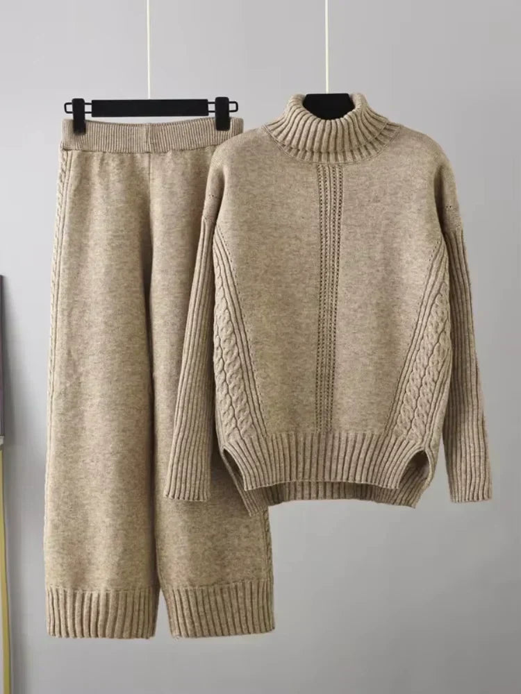Conjunto de mujer con jersey de cuello alto y pantalones anchos - Elegante y cómodo