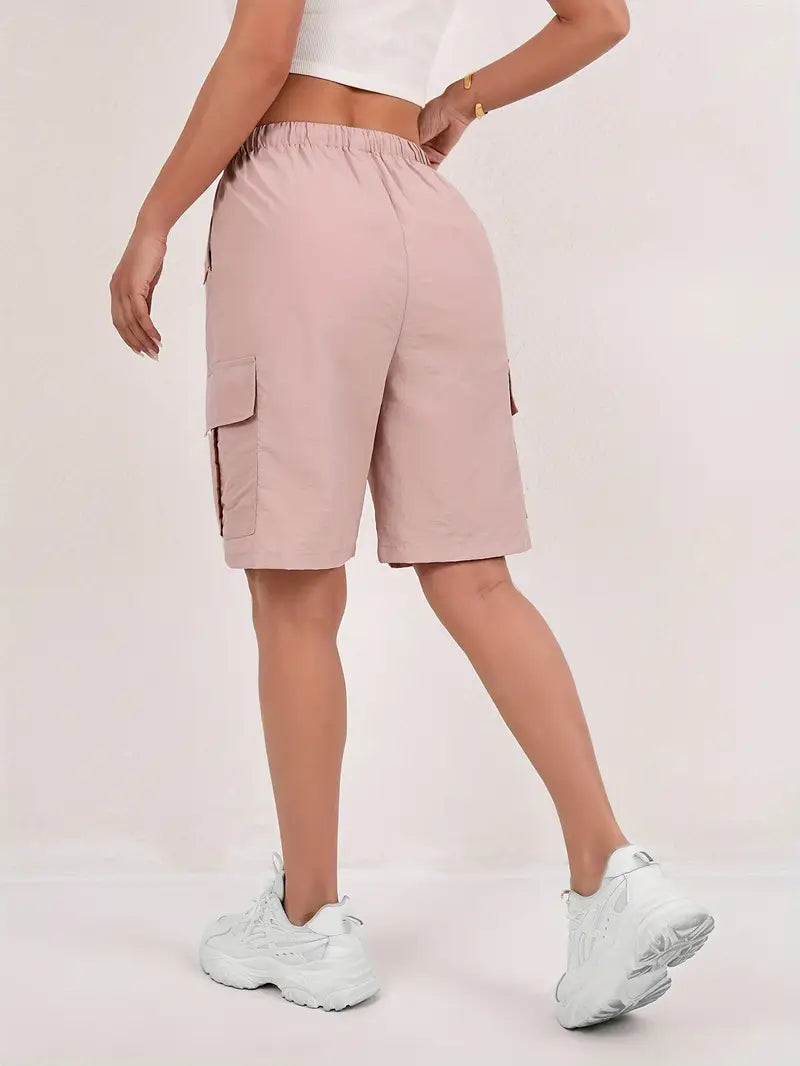 Short cargo Via rosa cipria da donna con vita elasticizzata