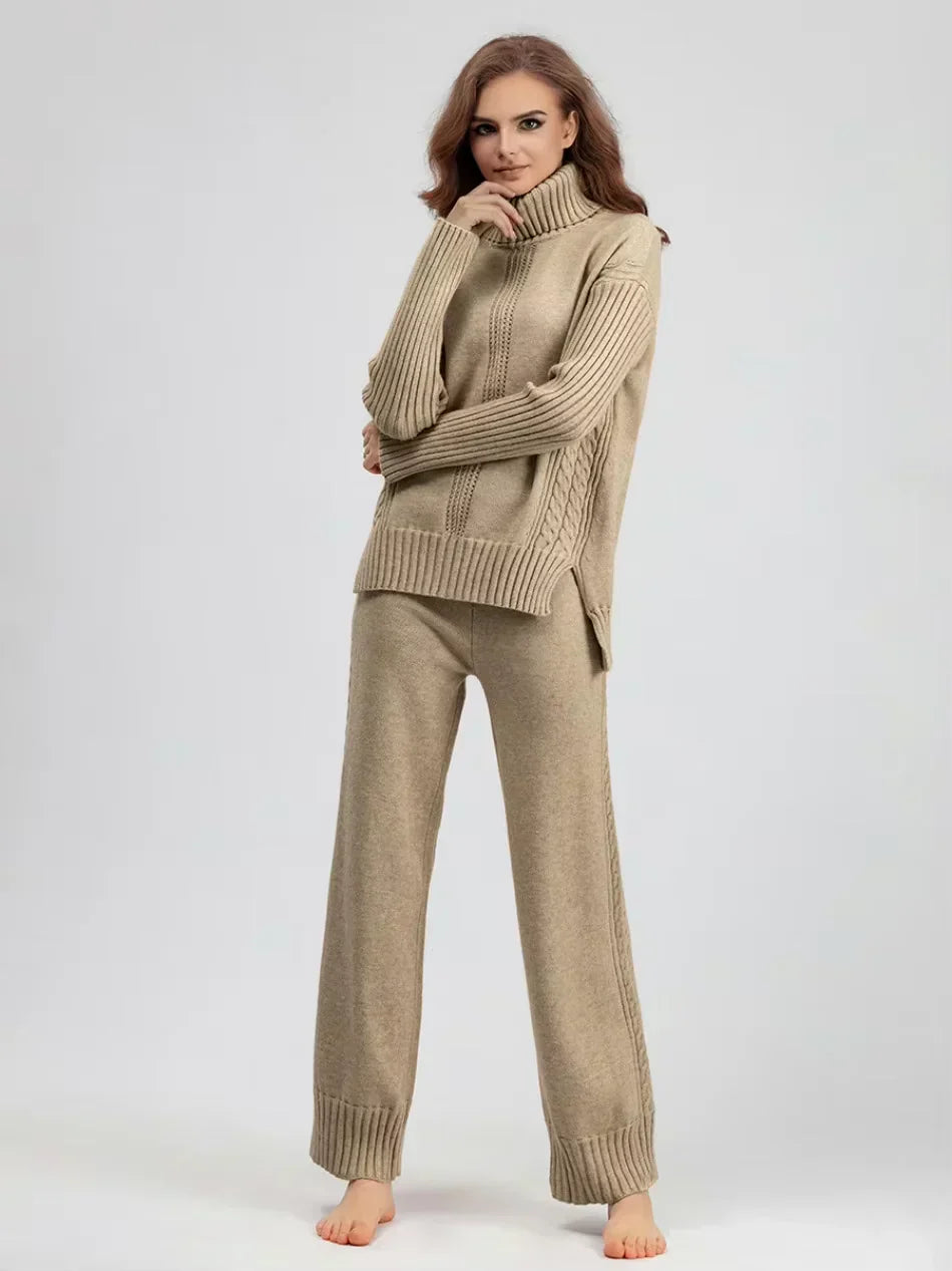 Conjunto de mujer con jersey de cuello alto y pantalones anchos - Elegante y cómodo