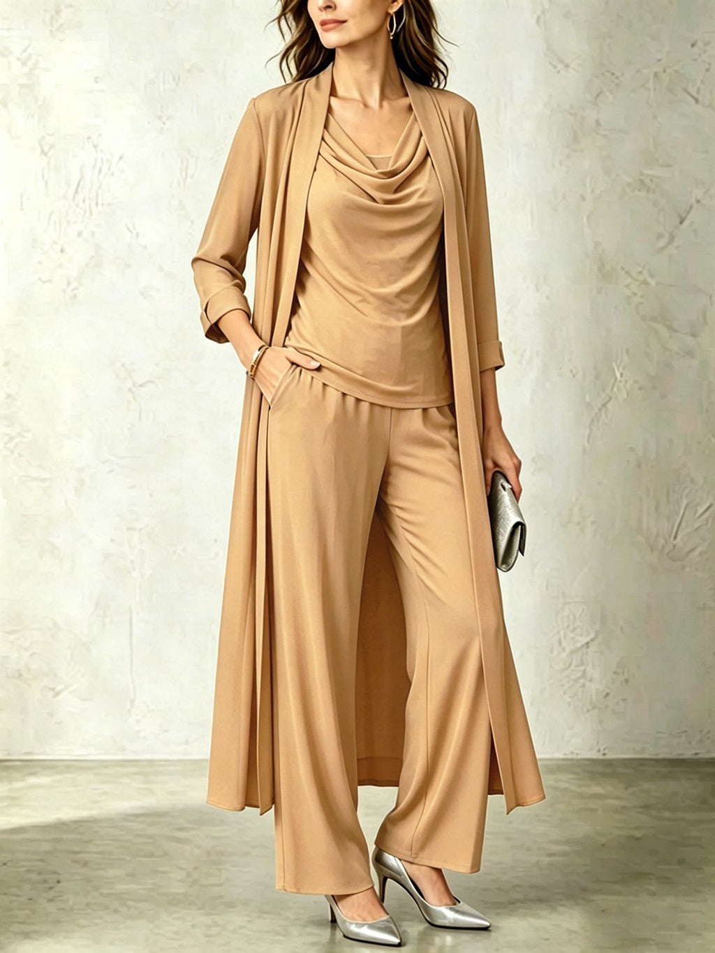 Set donna 3 pezzi con cardigan lungo e pantaloni