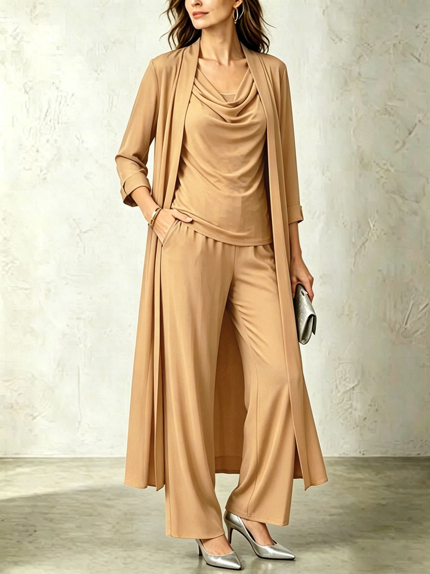 Set donna 3 pezzi con cardigan lungo e pantaloni