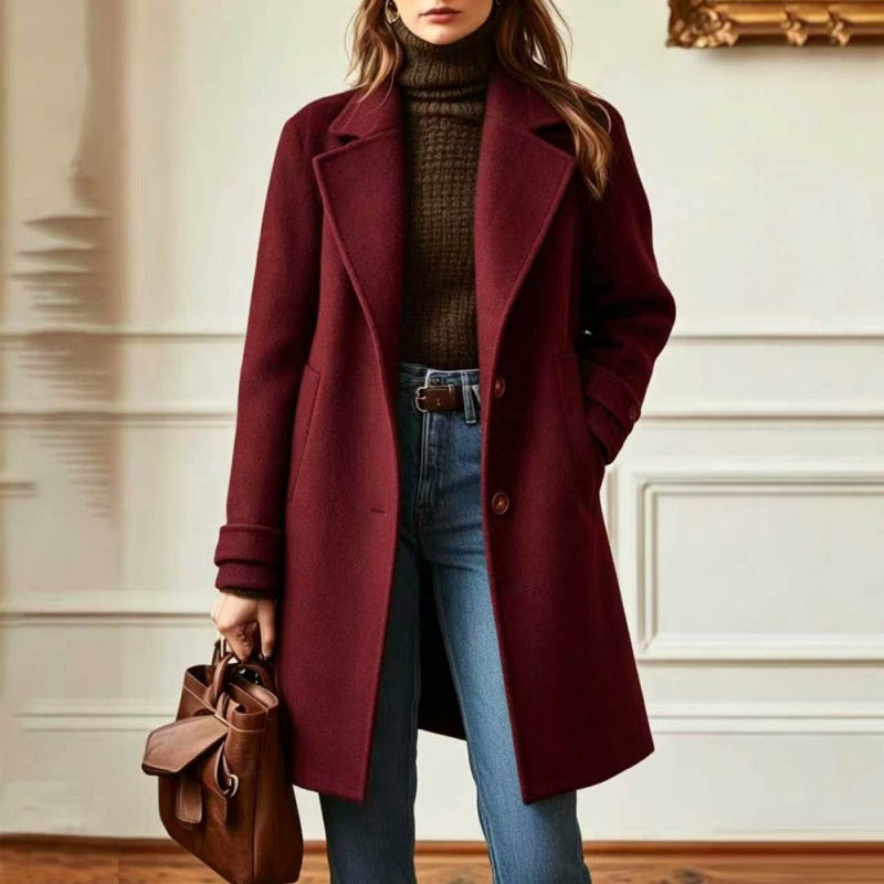 Midi-frakke til kvinder med revers – Retro og chic