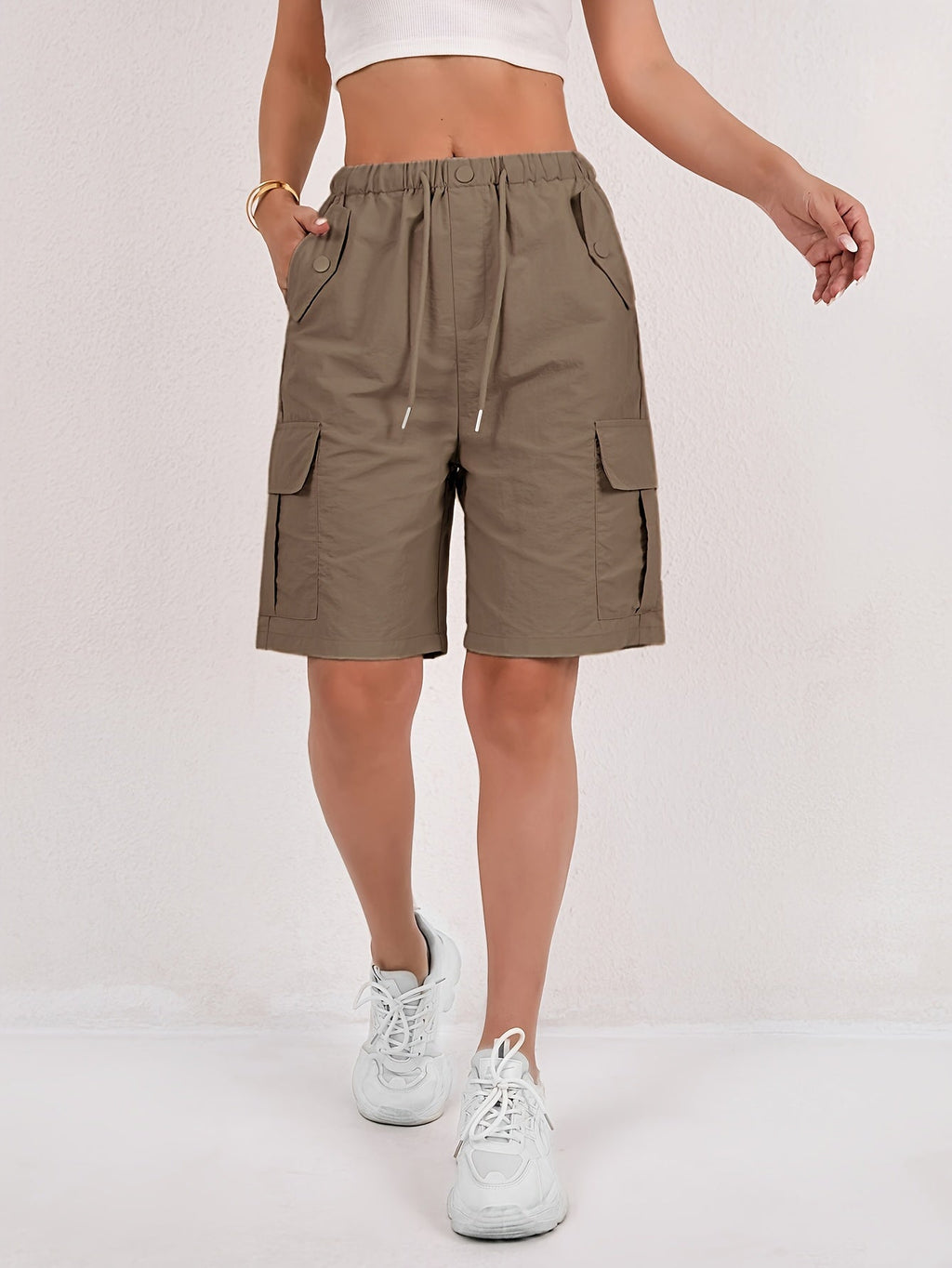 Short cargo Via rosa cipria da donna con vita elasticizzata