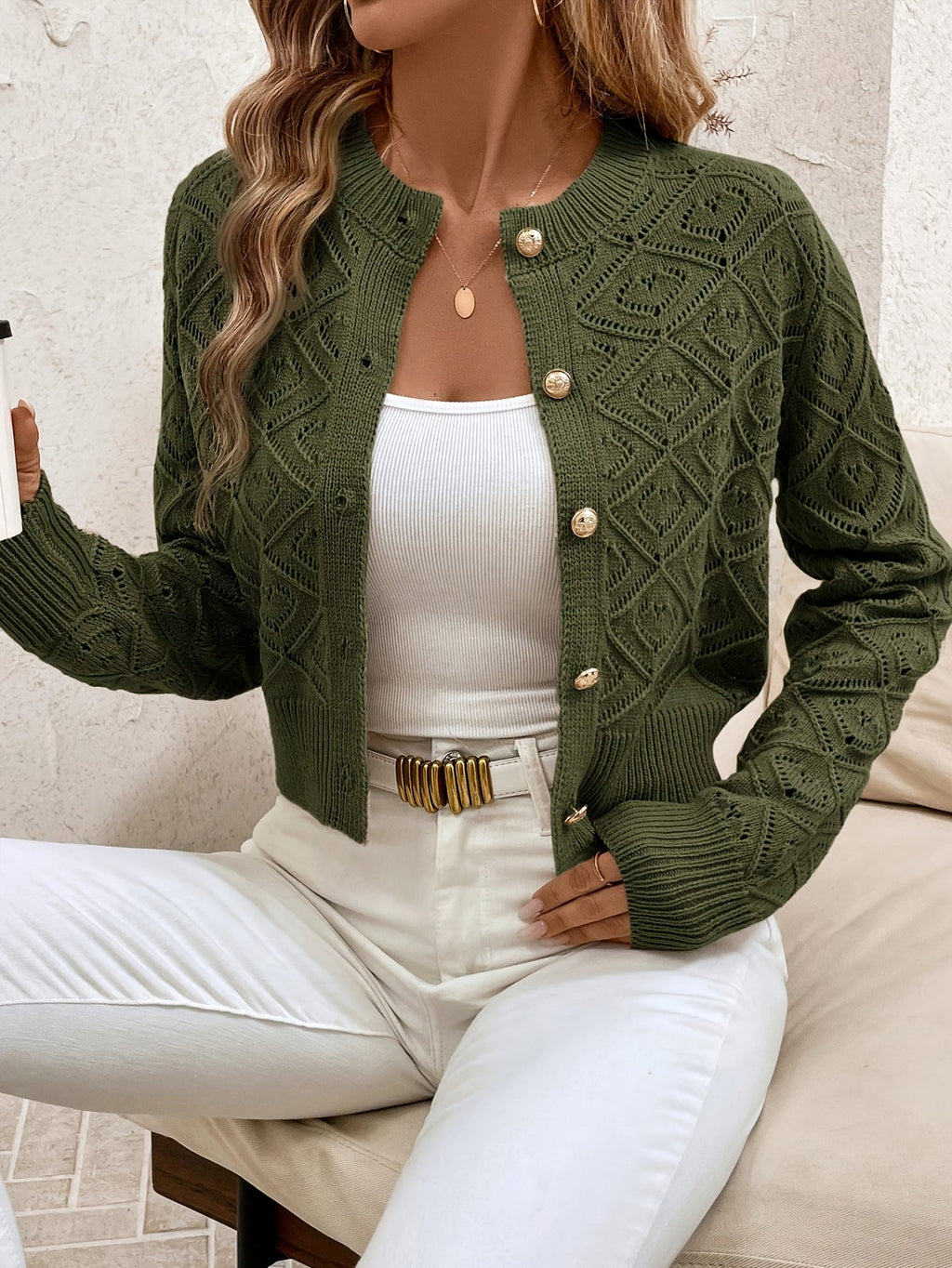 Cardigan donna traforato con bottoni - Elegante e leggero