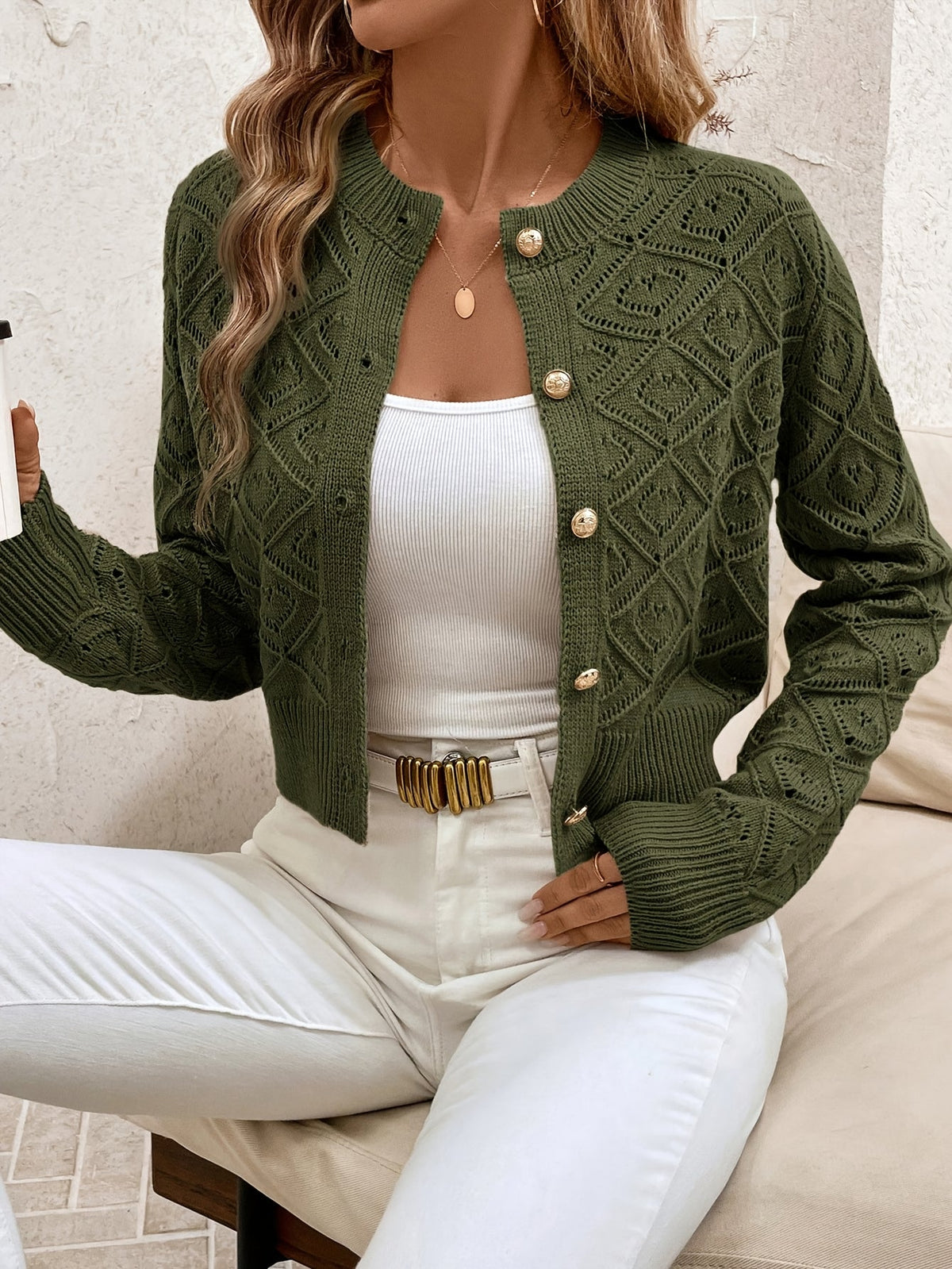 Cardigan donna traforato con bottoni - Elegante e leggero