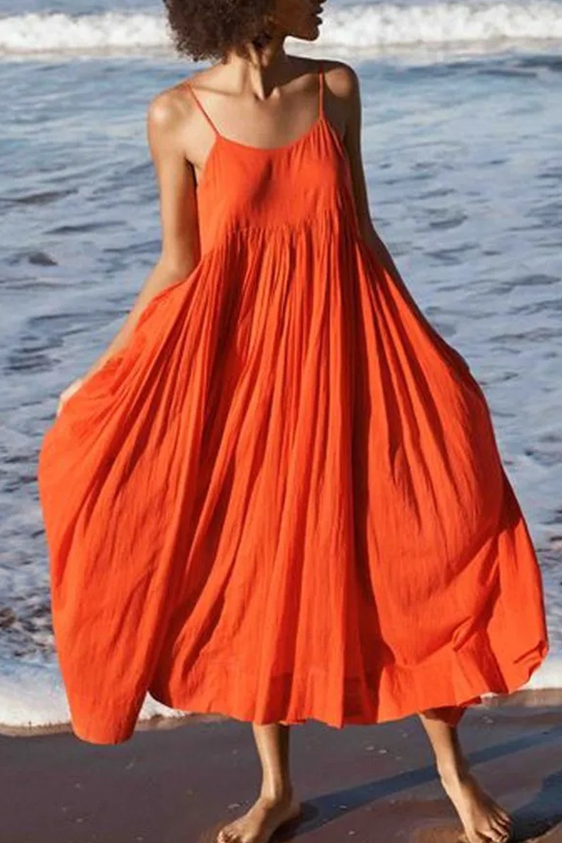 Abito midi estivo da spiaggia con spalline sottili da donna - Leggero, casual