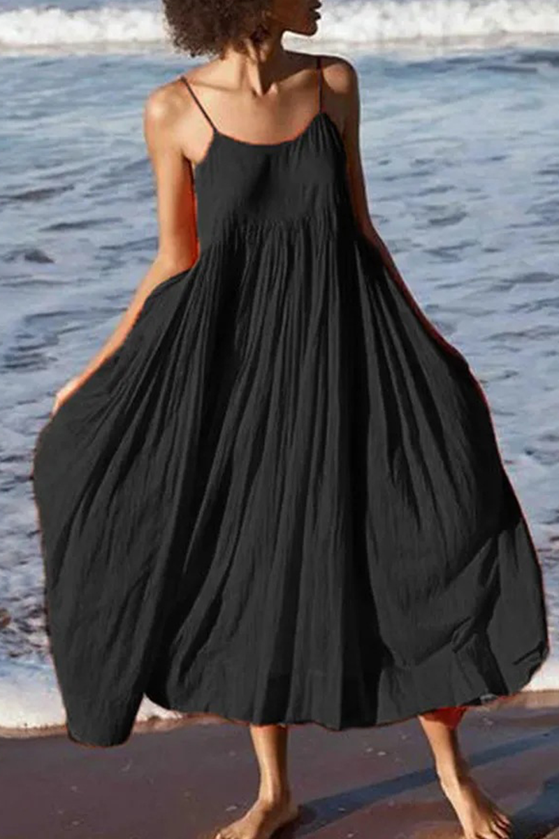 Abito midi estivo da spiaggia con spalline sottili da donna - Leggero, casual