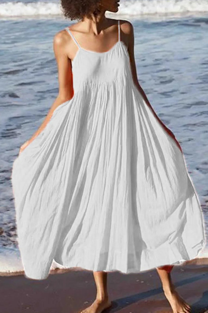 Abito midi estivo da spiaggia con spalline sottili da donna - Leggero, casual