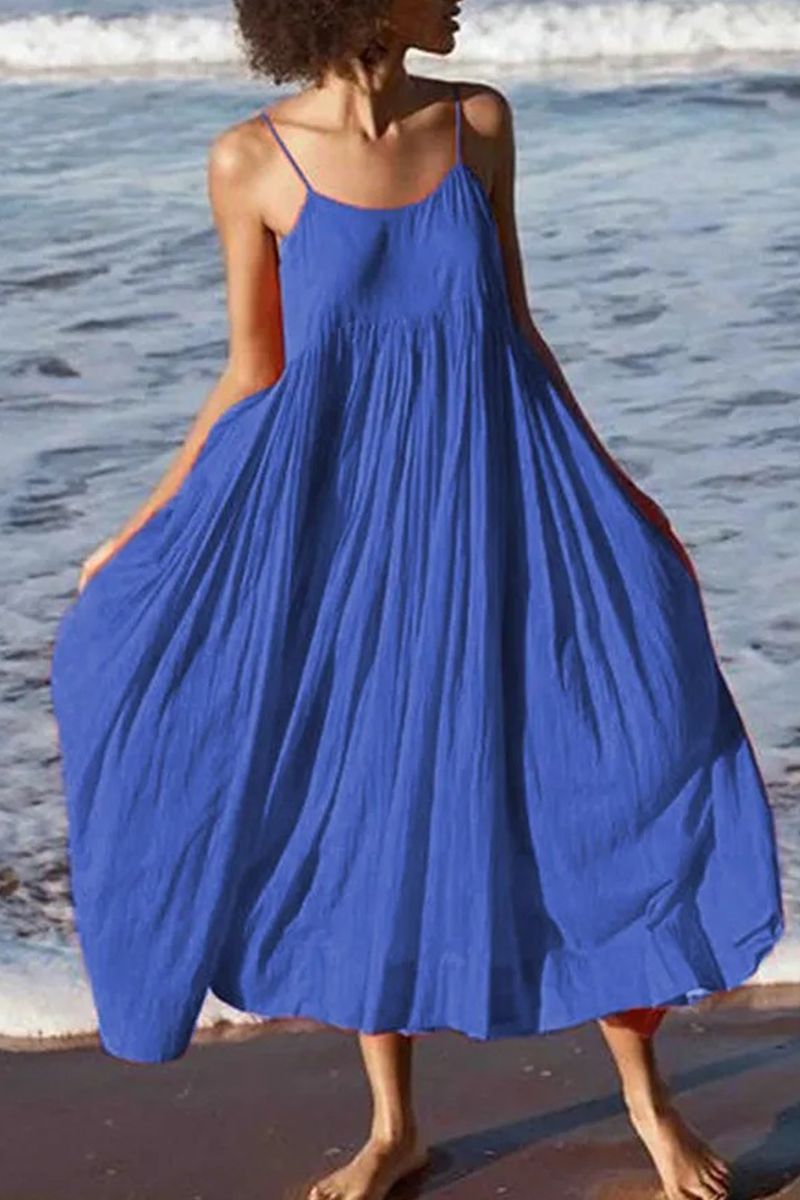 Abito midi estivo da spiaggia con spalline sottili da donna - Leggero, casual