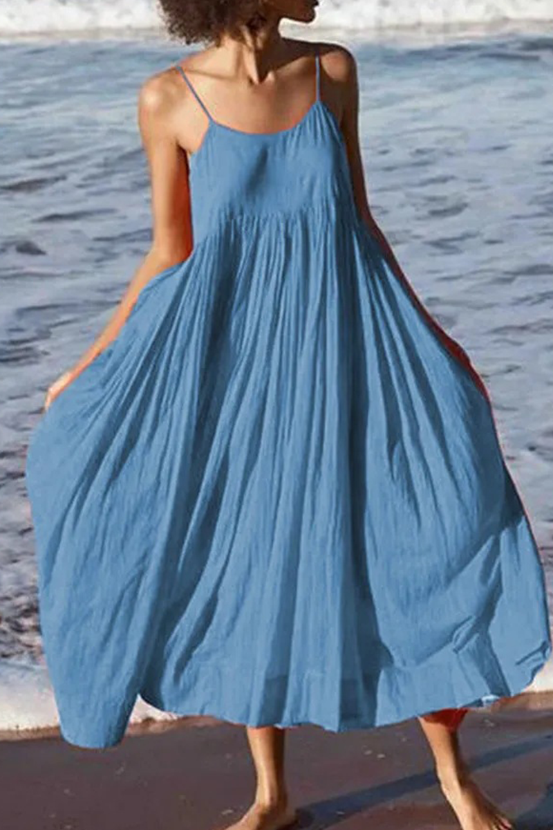 Abito midi estivo da spiaggia con spalline sottili da donna - Leggero, casual