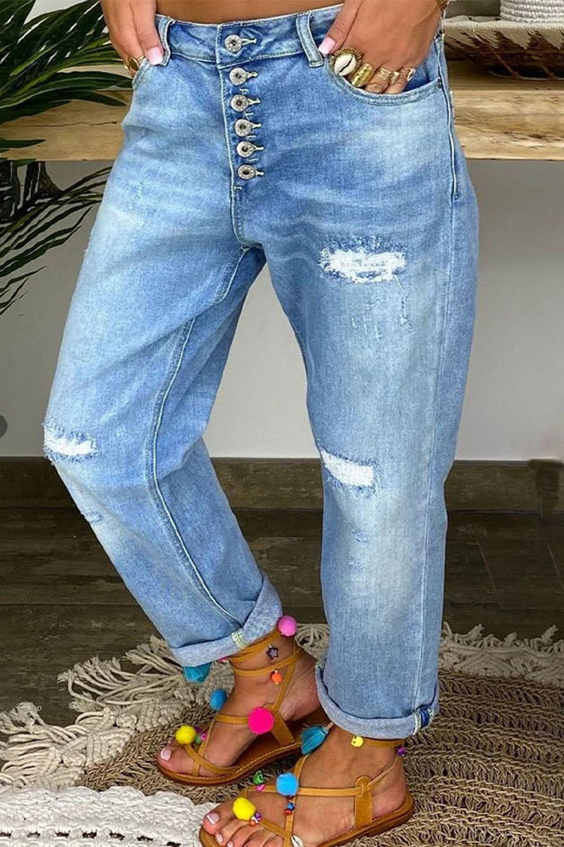 Jeans strappati a vita bassa da donna