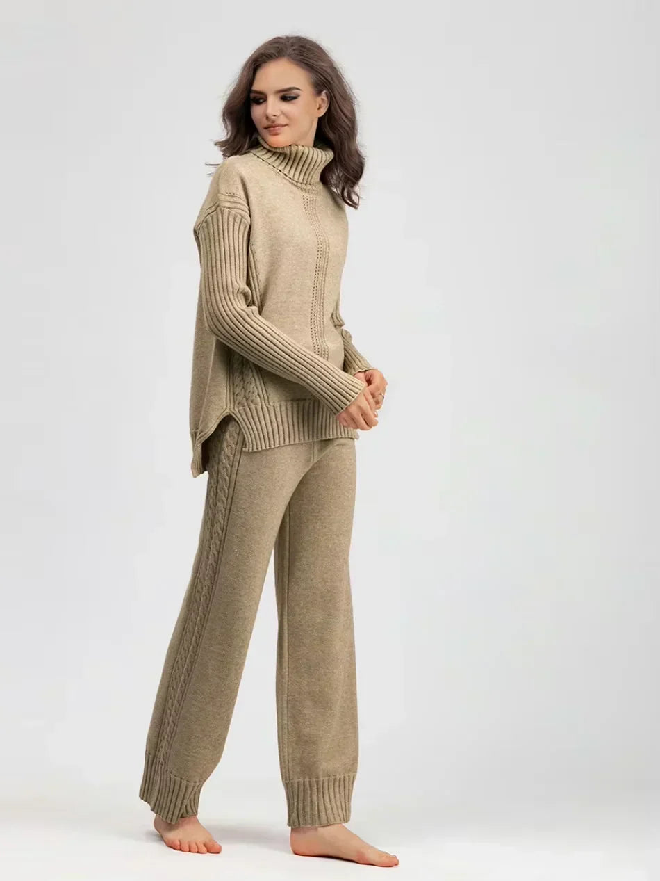Conjunto de mujer con jersey de cuello alto y pantalones anchos - Elegante y cómodo