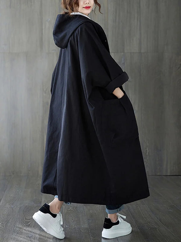 Cappotto lungo impermeabile oversize da donna – Trench con cappuccio e tasche
