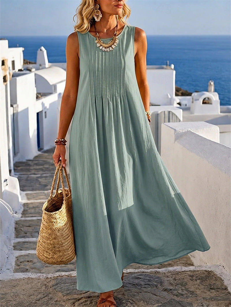 Abito donna ampio casual con collo rotondo