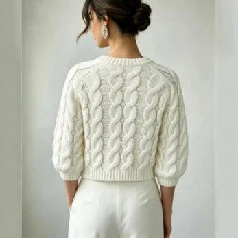 Pull pour femme en maille épaisse à manches courtes - Doux et cosy