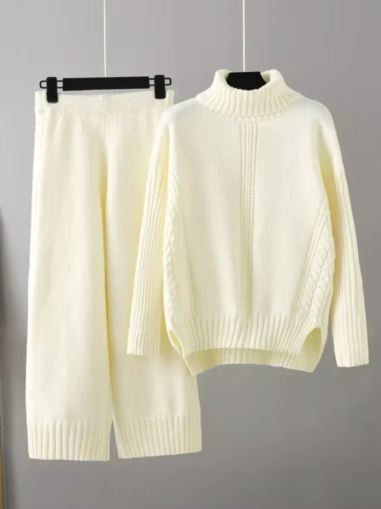 Conjunto de mujer con jersey de cuello alto y pantalones anchos - Elegante y cómodo