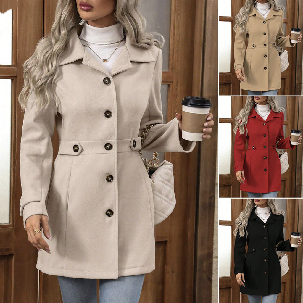 Cappotto monopetto da donna in misto lana – Elegante giacca di media lunghezza con revers