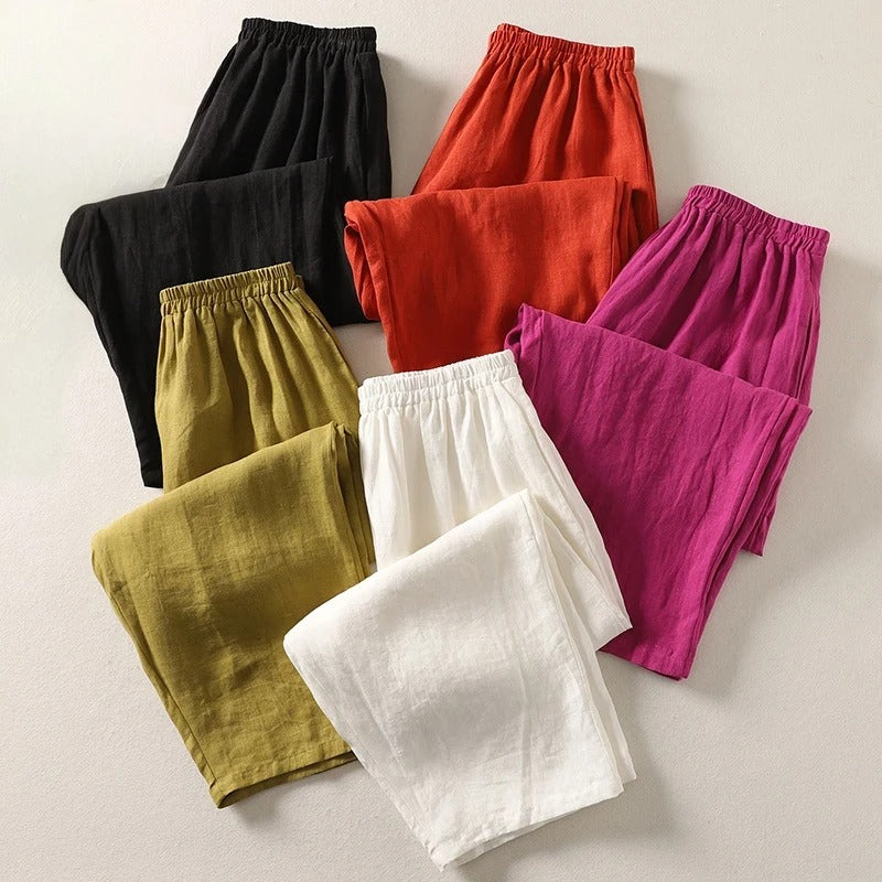 Amalia - Pantaloni fluidi in cotone e lino