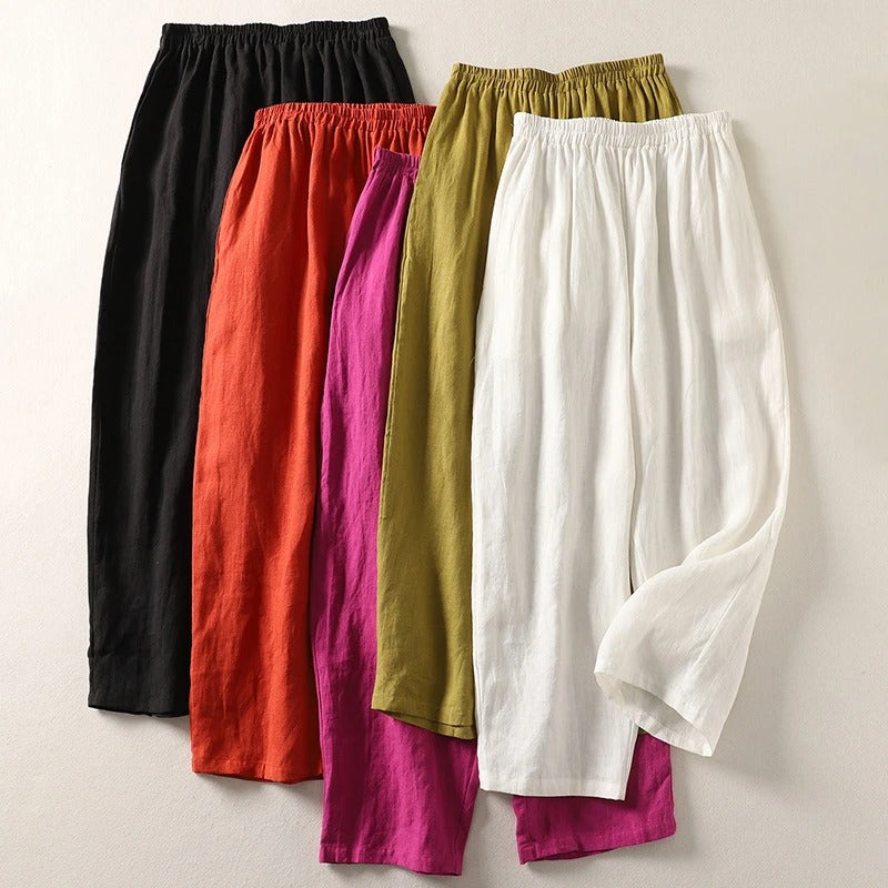 Amalia - Pantaloni fluidi in cotone e lino