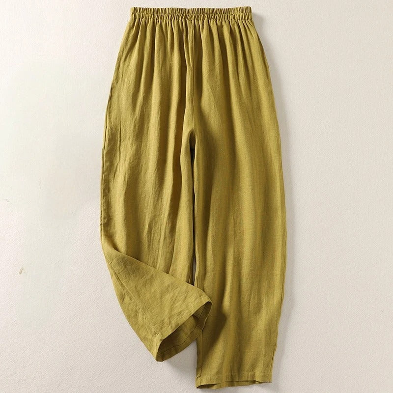 Amalia - Pantaloni fluidi in cotone e lino