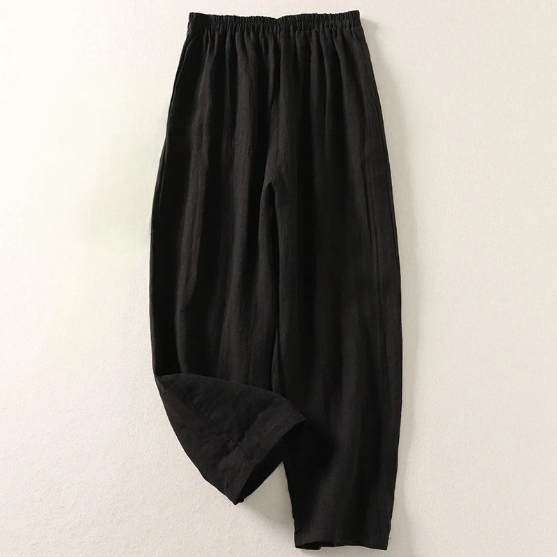 Amalia - Pantaloni fluidi in cotone e lino
