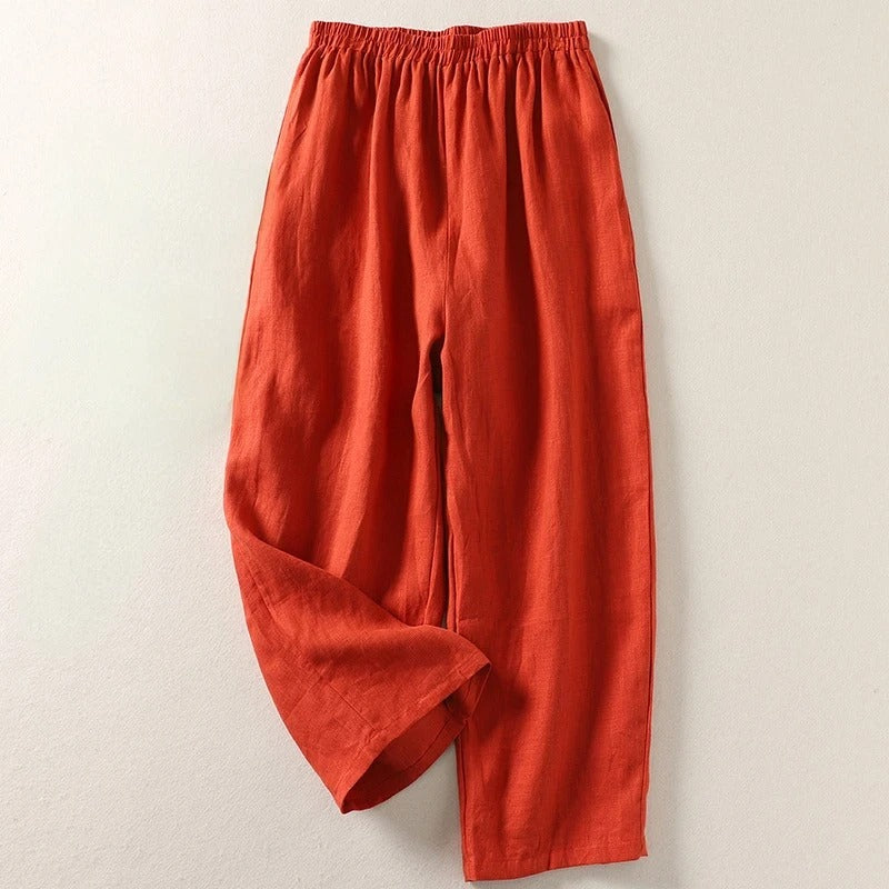 Amalia - Pantaloni fluidi in cotone e lino
