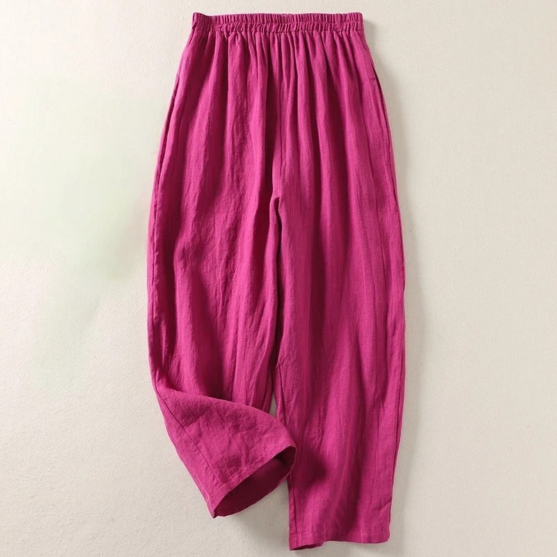 Amalia - Pantaloni fluidi in cotone e lino