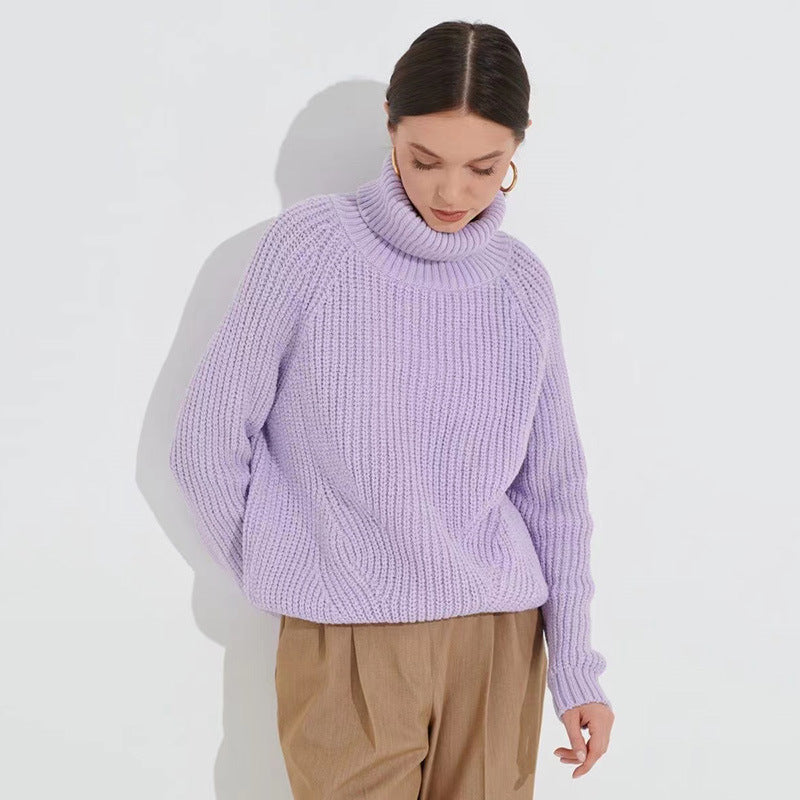 Pull femme à col montant en maille épaisse - Doux et confortable