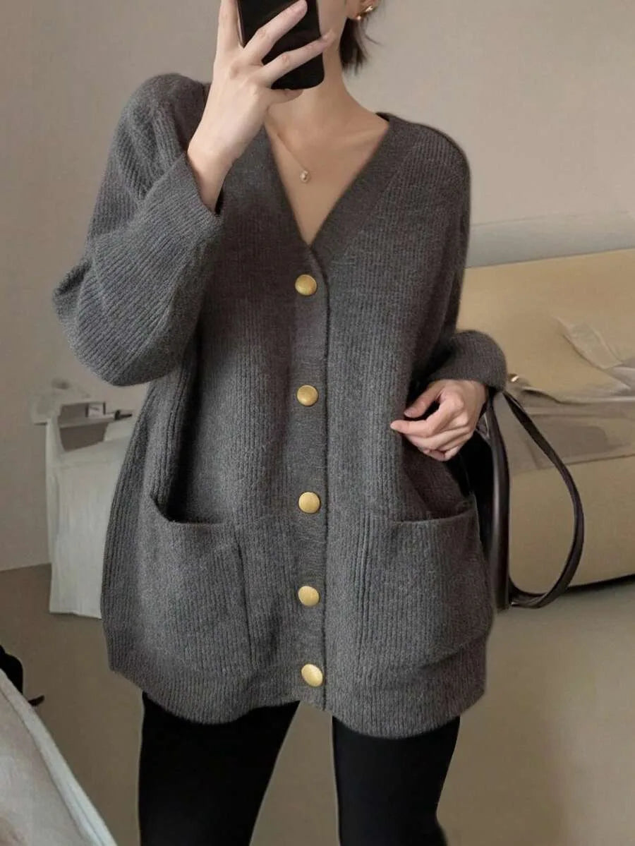 Cardigan oversize pour femme à col V - Doux et décontracté