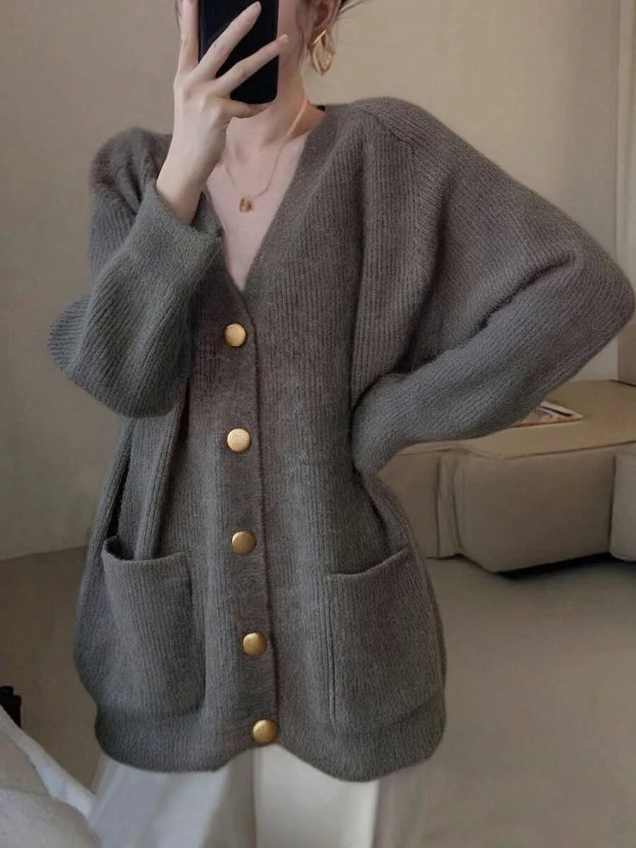 Cardigan oversize donna scollo a V - Morbido e casual