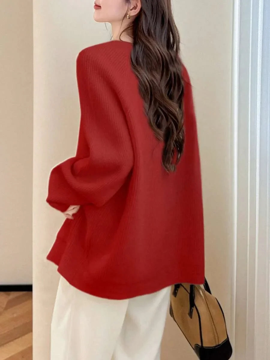 Cardigan oversize donna scollo a V - Morbido e casual