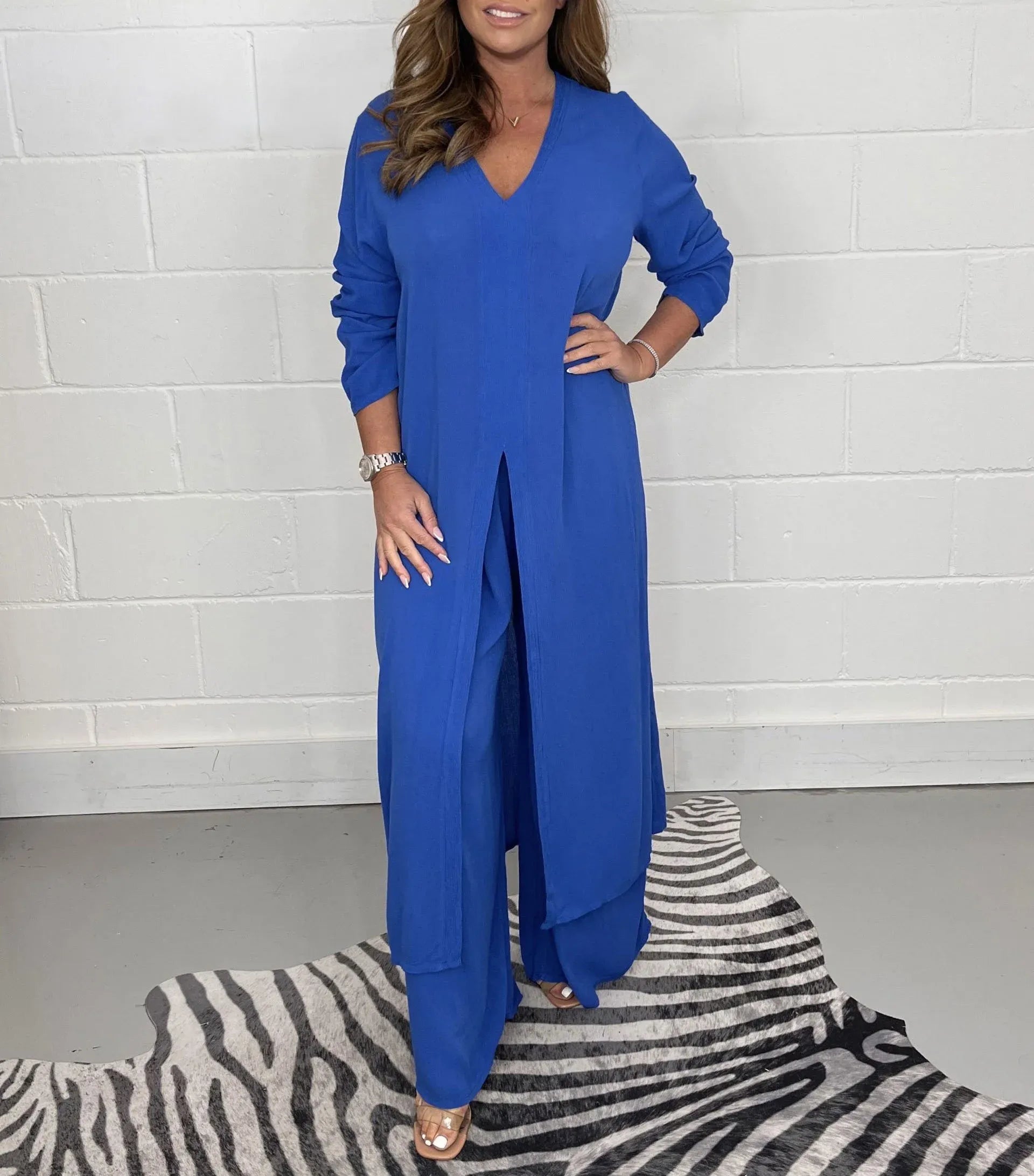 Top lungo casual da donna in due pezzi e pantaloni casual