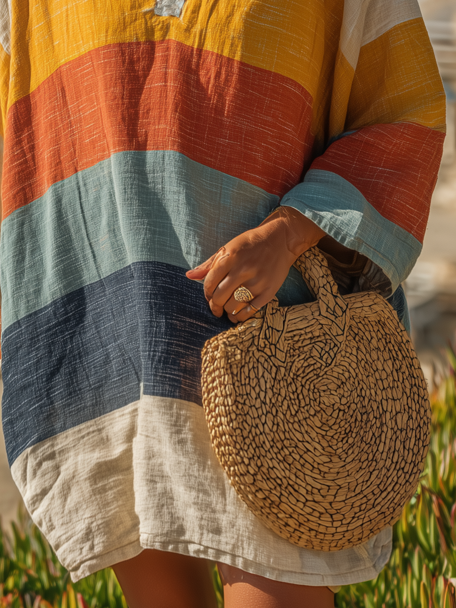 Abito mini da donna stampato con colletto - Leggero e colorato