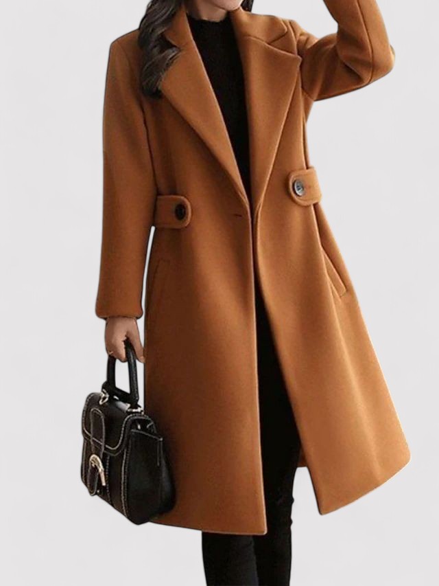 Elegante cappotto invernale in lana con fibbia e risvolti raffinati - perfetto per l'inverno