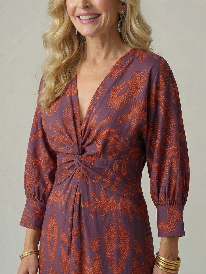 Abito midi da donna incrociato dal look naturale - Delicato e valorizzante