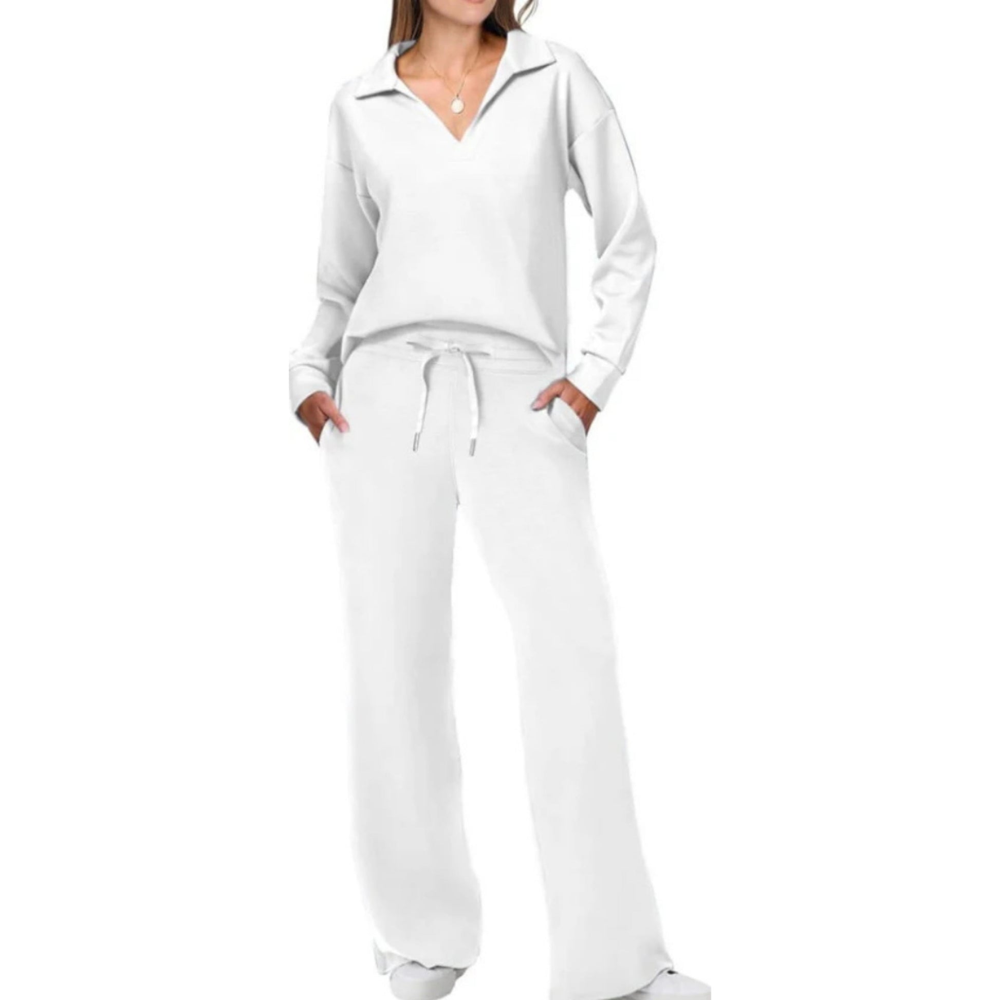 Completo casual da donna in due pezzi con scollo a V - Completo elegante e comodo