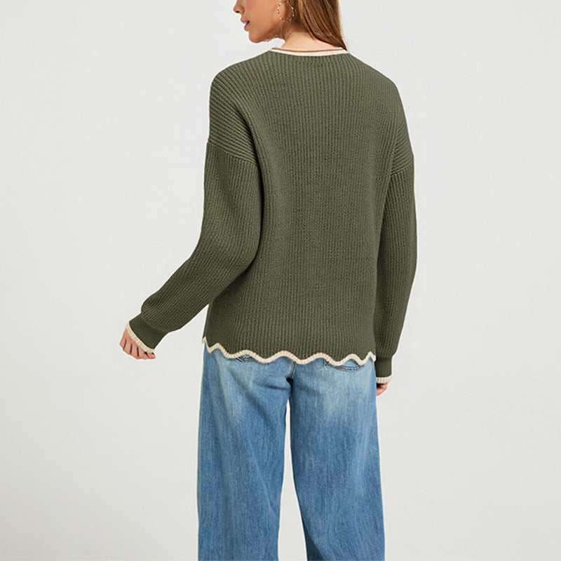 Pull femme ample à col rond en maille - Polyvalent et facile à porter