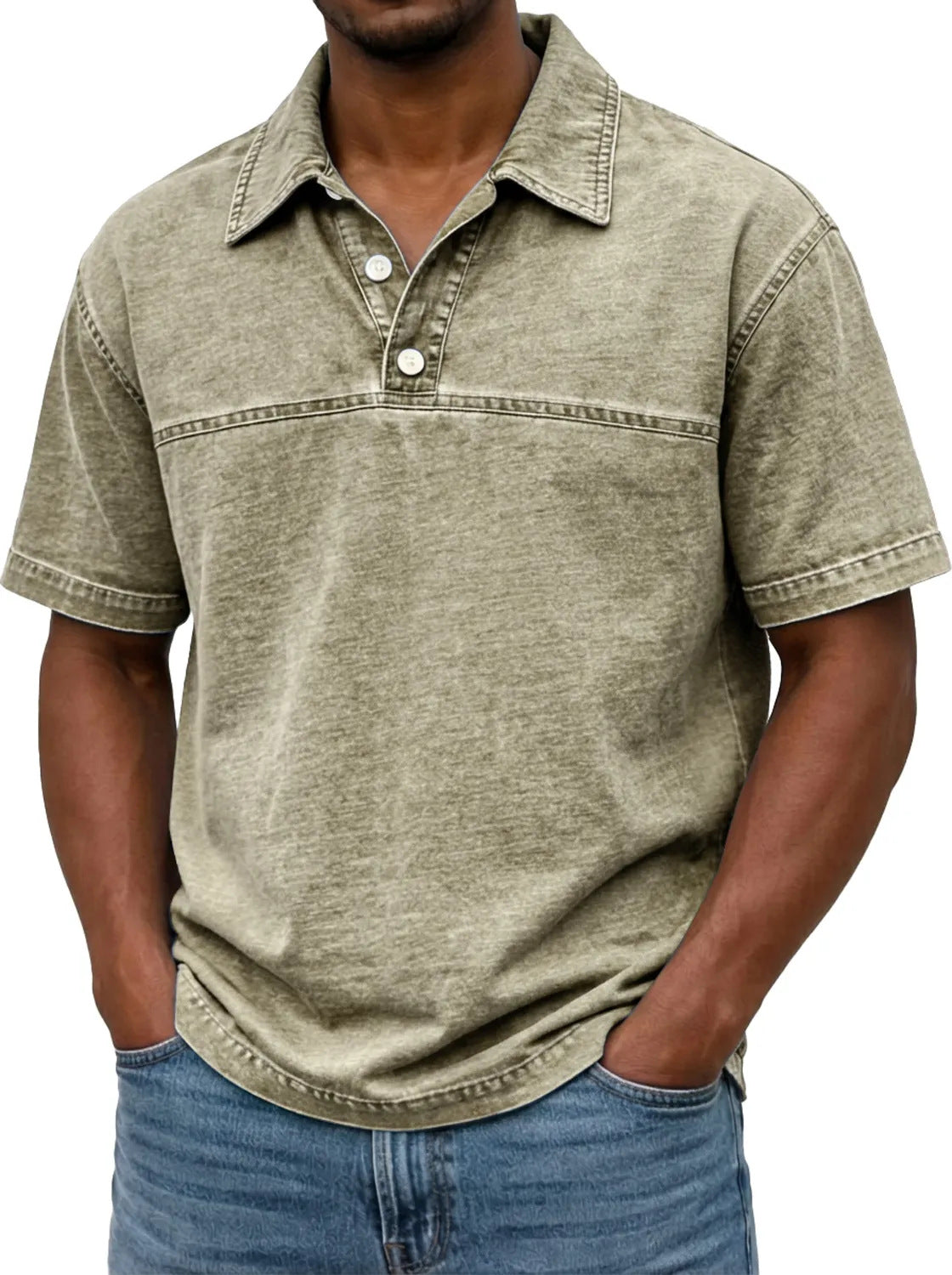 Elegant vintage solid-color polo for men – Short-sleeve knit shirt