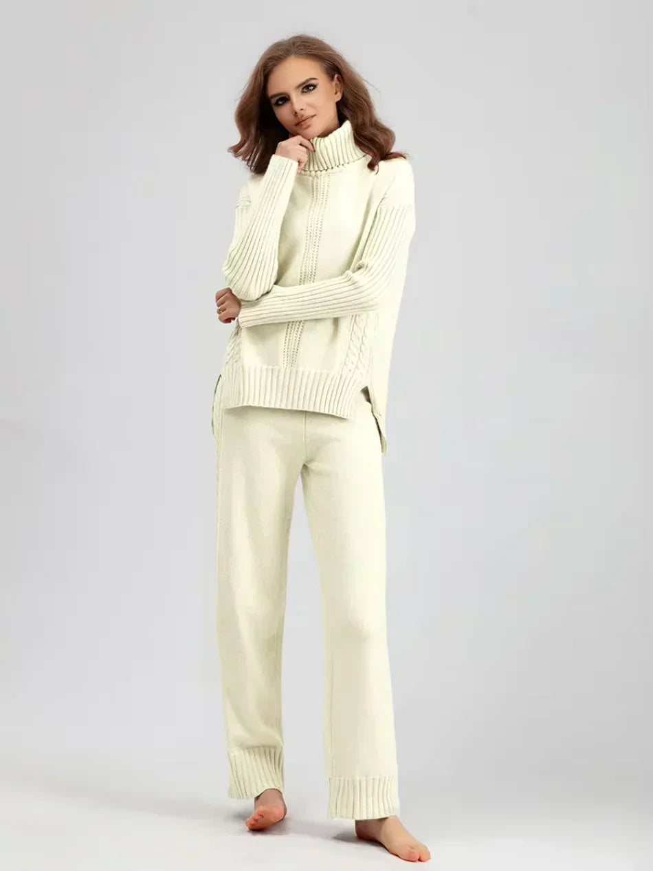 Conjunto de mujer con jersey de cuello alto y pantalones anchos - Elegante y cómodo