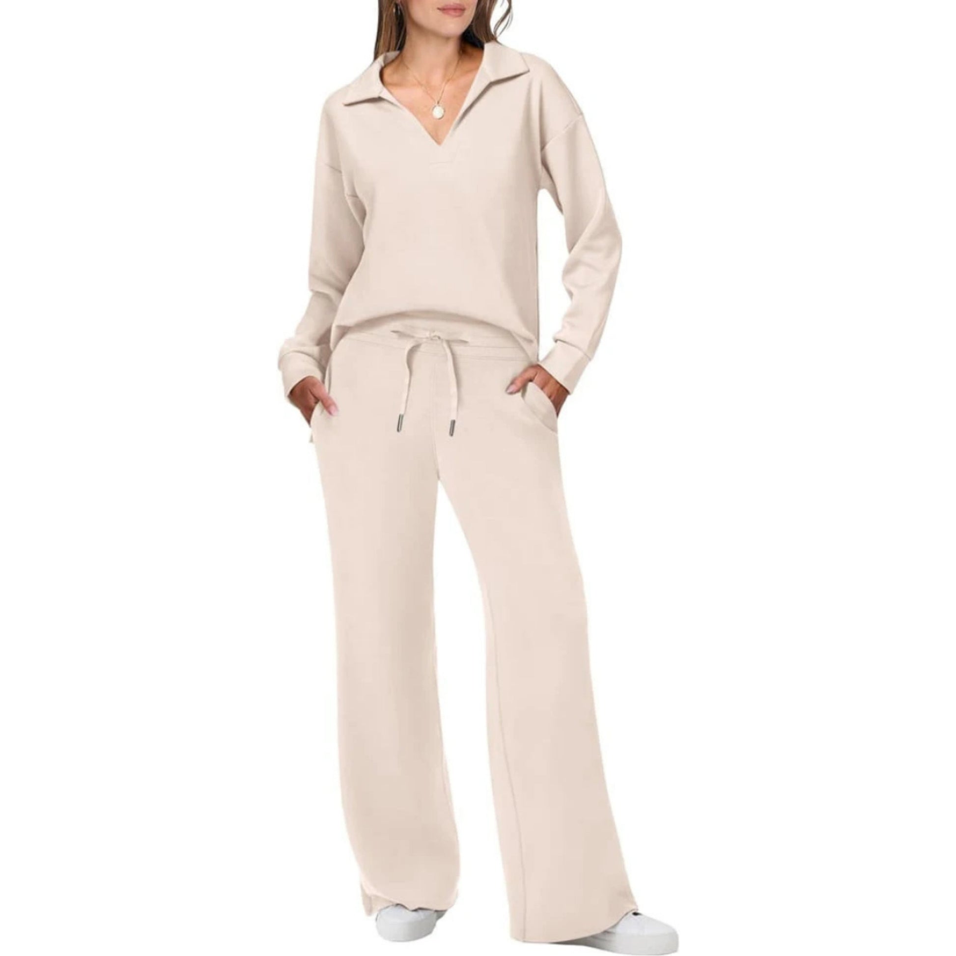 Completo casual da donna in due pezzi con scollo a V - Completo elegante e comodo