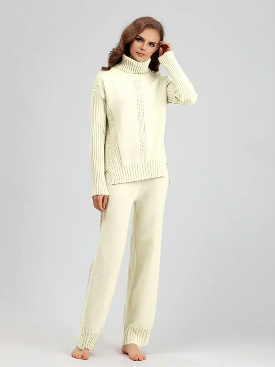 Conjunto de mujer con jersey de cuello alto y pantalones anchos - Elegante y cómodo