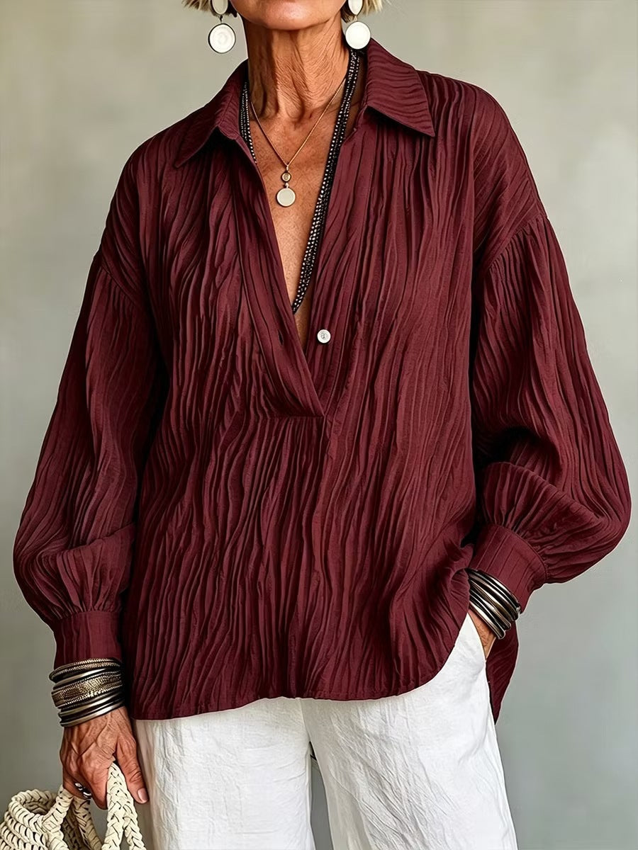 Chemise pour femme à col V et manches longues - Légère et élégante