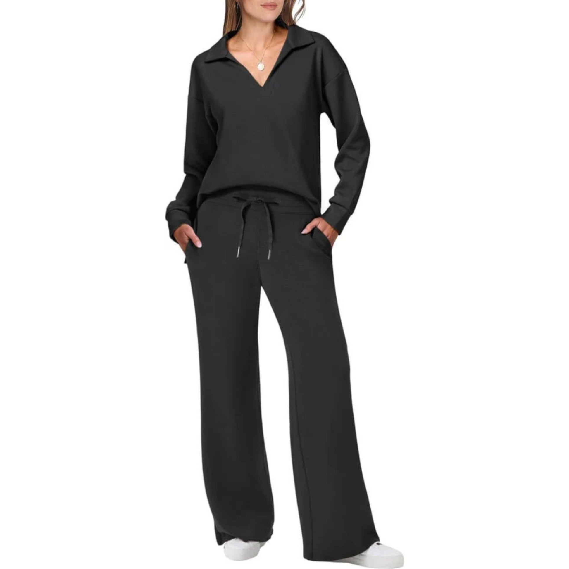 Completo casual da donna in due pezzi con scollo a V - Completo elegante e comodo