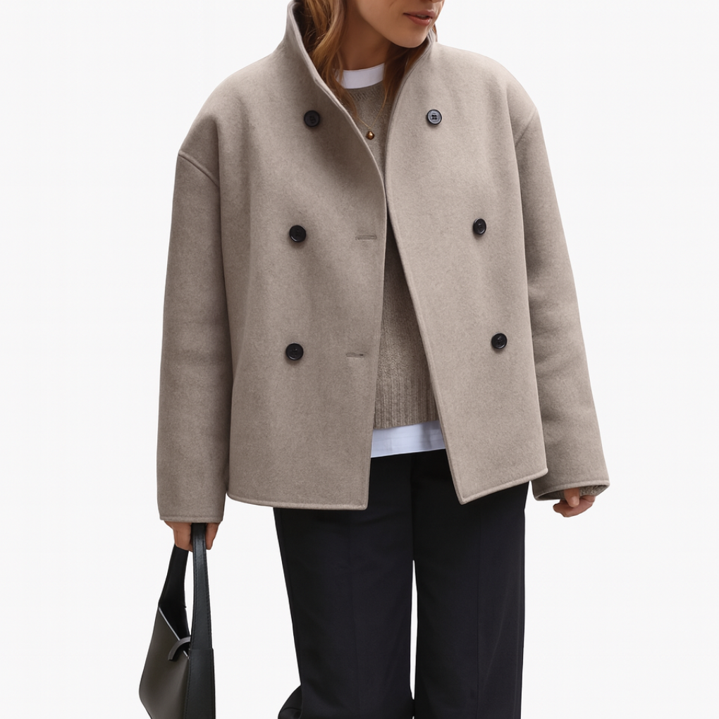 Giacca corta classica da donna – Cappotto oversize doppiopetto